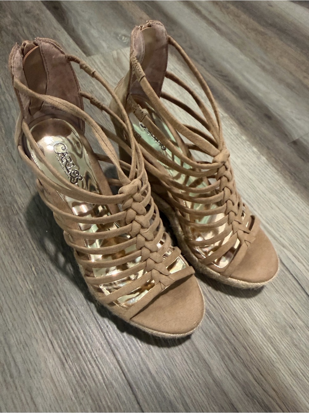 Carlos by Carlos Santana Nude Tan Braided Strappy Espadrille Wedges